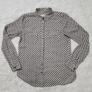 LOFT Polka Dot Striped Button Down Shirt Womens XS Black White Long Sleeve